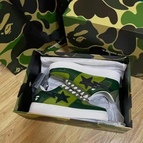 1H20 190 046 A Bathing Ape Bape Sta Low Black Green Mirror Surface photo review