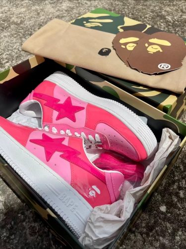 1H2-019-1046 A Bathing Ape Bape Sta Low Pink Paint Leather photo review